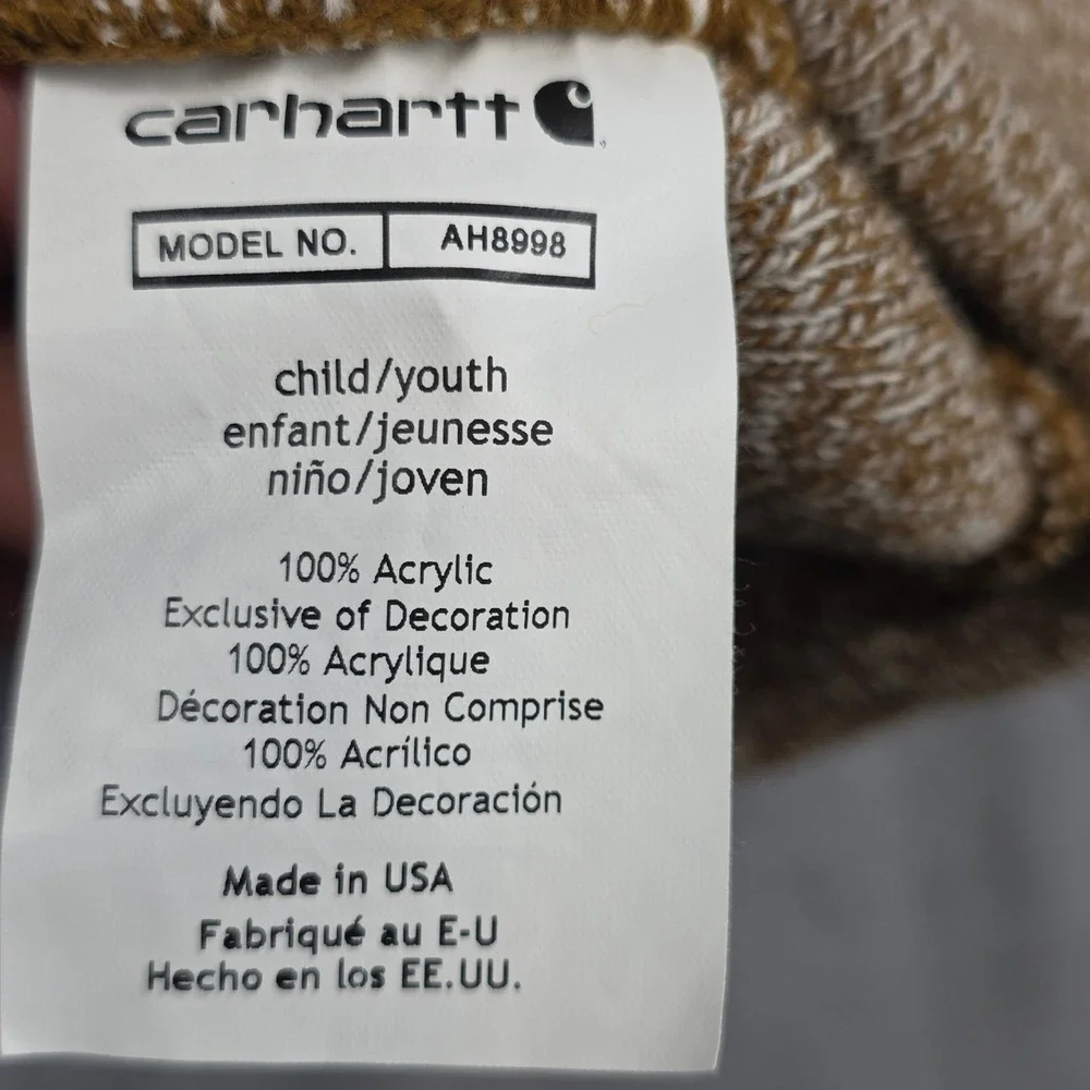 Carhartt Beanie Youth OS Tan Marled Knit Logo‎ Patch AH8998 Hat